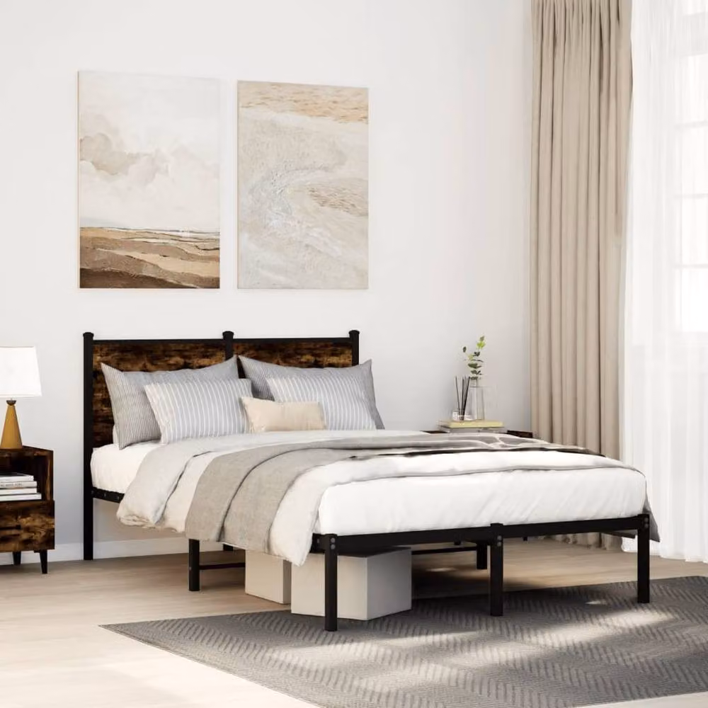 Berkfield Home Metal Bed Frame in Smoked Oak Brown, W/D/H: 120 x 200 cm – 2