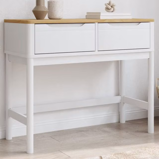 Berkfield Home FLORO White Solid Wood Pine Console Table W/D/H: 89.5 x 36.5 x 73 cm – 1