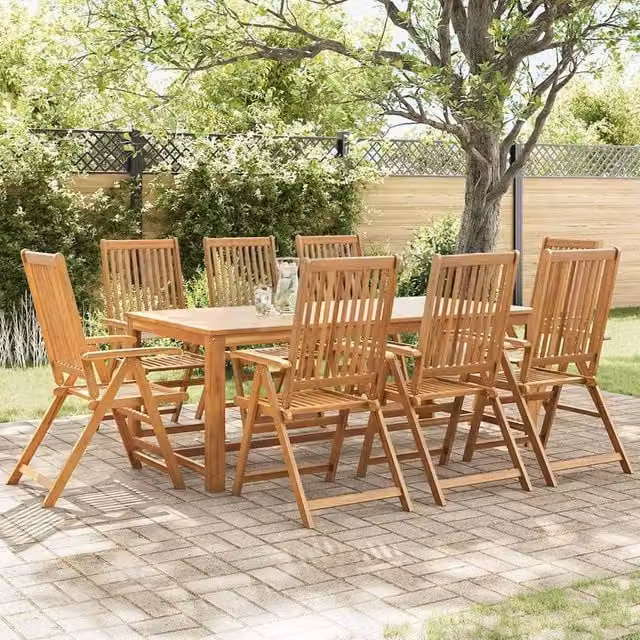 Berkfield Home Set of 8 Durable Folding Garden Chairs in Brown Oiled Acacia Wood – 1