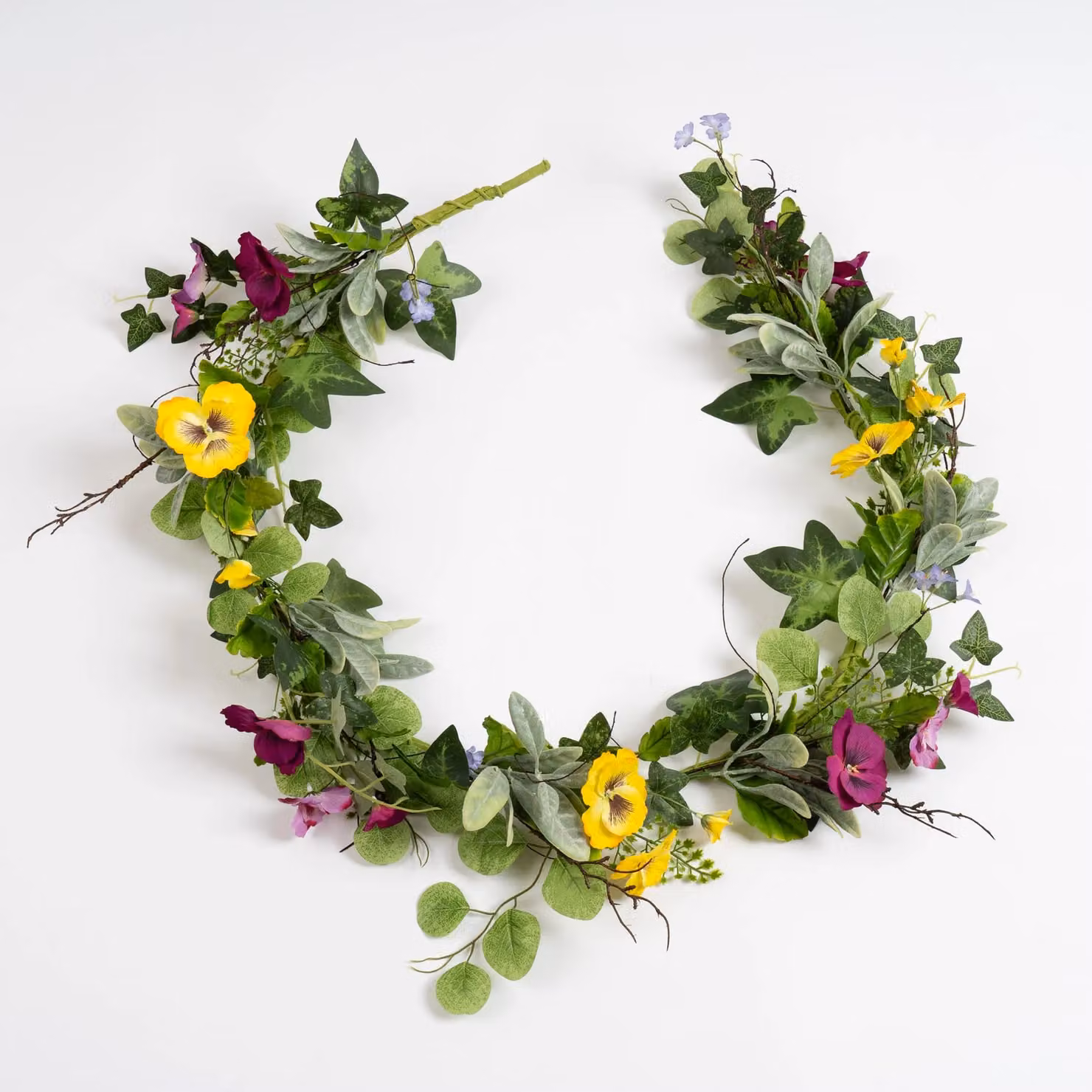 Scottish Everlastings Ltd Multicolour Spring Floral Pansy Garland in Green, 150 cm – 2