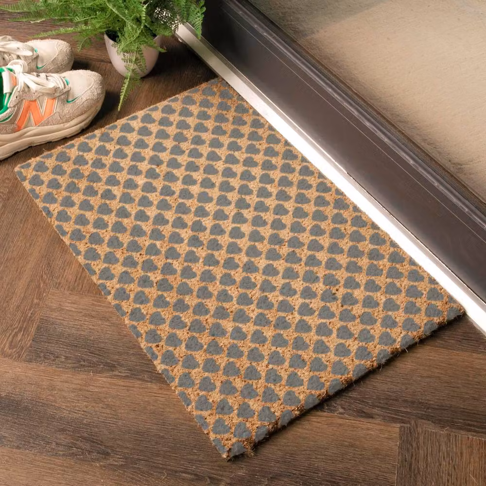Artsy Mats Grey Multicolour Graphic Heart Pattern Coir Doormat, W: 60 cm, D: 40 cm – 2