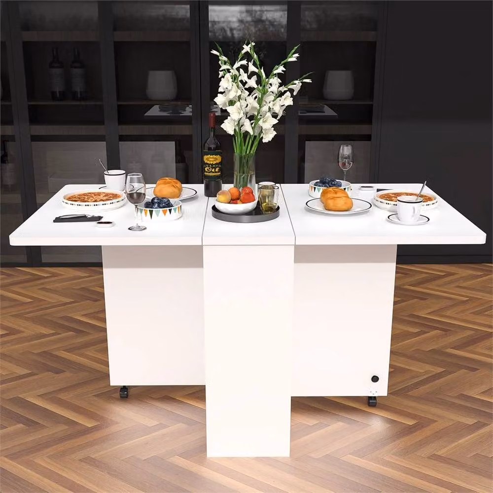 SPETLEK Mobile Drop Leaf Kitchen Table with Castors, White, W/D/H: 75 x 75 x 75 cm – 4