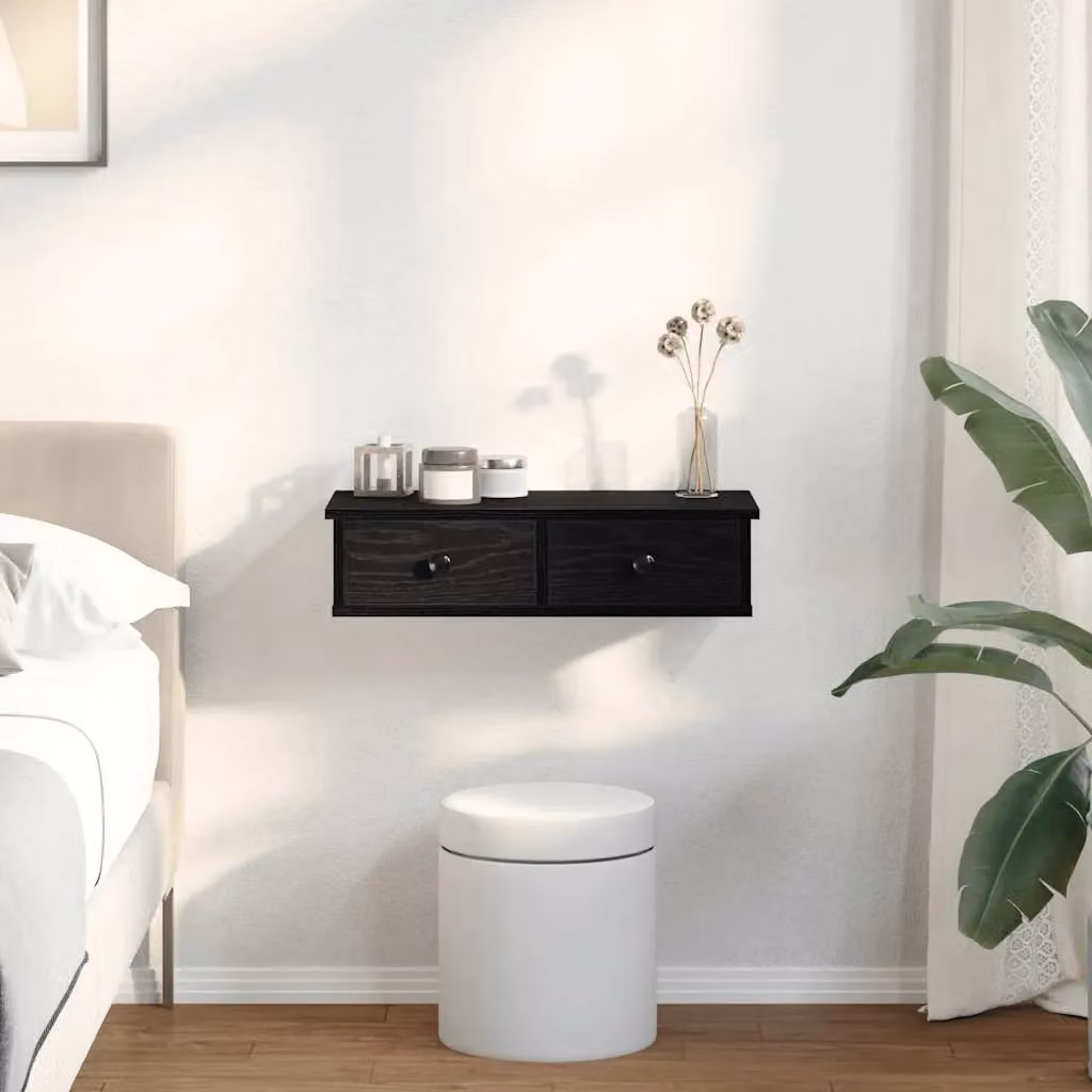 Berkfield Home Wall Shelf with Drawers in Black, W/D/H: 60 x 25 x 15 cm – 2