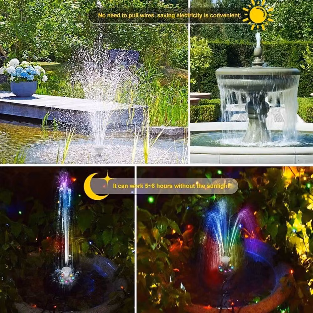 SPETLEK Solar Panel Powered Fountain with 8 RGB LEDs in Black – 2