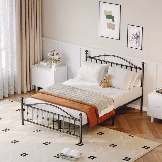 London Boutique Double Metal Bed Frame with Headboard and Footboard in Black, 140 x 200 cm – 1