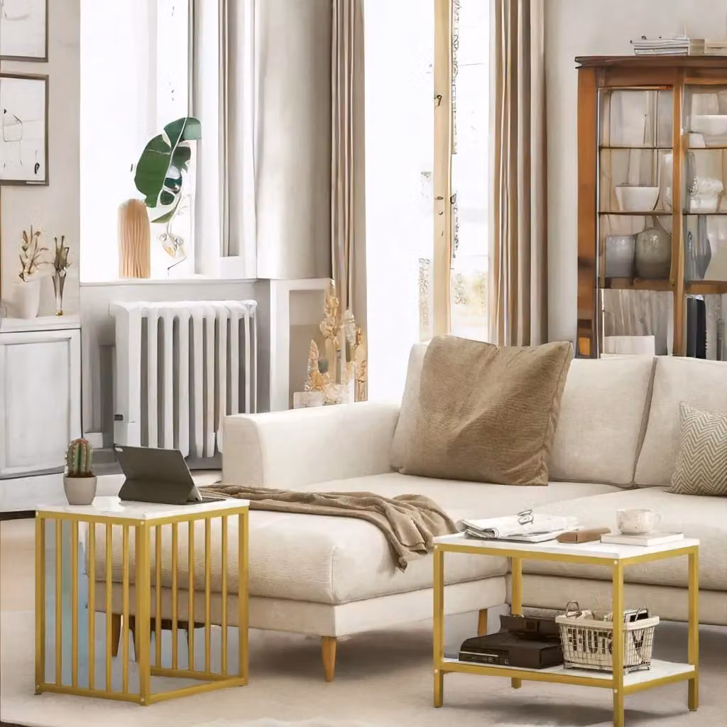 Rafaelo Mobilia Set of 2 Gold Nesting Tables with Faux Marble Top – 2