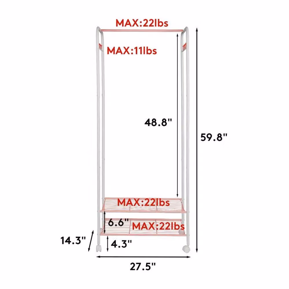EONLION White Metal Rolling Clothes Rail with Continuous Linear Rail, W/D/H: 50 x 50 x 151.9 cm – 2