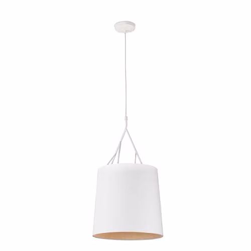 Faro Barcelona White Cylinder Pendant Light with Glass and Fabric Shade, E27