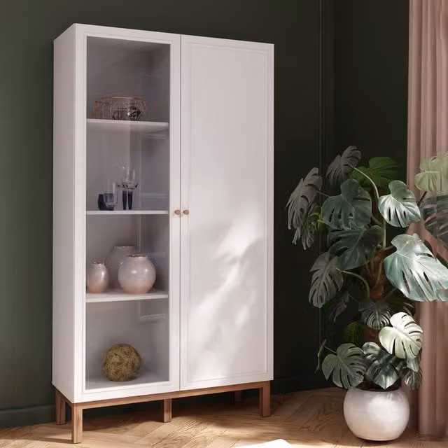 Furniture To Go Wensley Modern Display Cabinet in Grey and White with Glass Doors and Soft Close Shelves