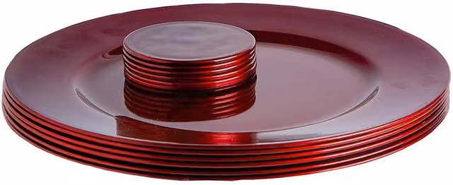 Argon Tableware 12pc Metallic Charger Plates and Coasters Set in Red Melamine, Diameter: 33 cm – 7