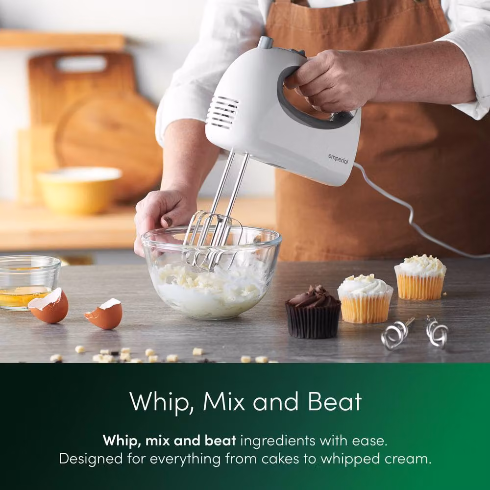 Emperial Electric Hand Mixer and Whisk with 5 Speeds and Attachments, White – 2