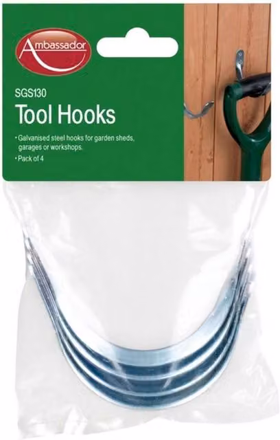 Ambassador Galvanised Steel Tool Hooks in Silver (Pack of 4)