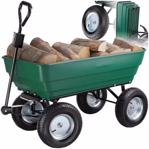 tectake Garden Cart with 125L Tilting Function and 300 kg Capacity in Green – 1