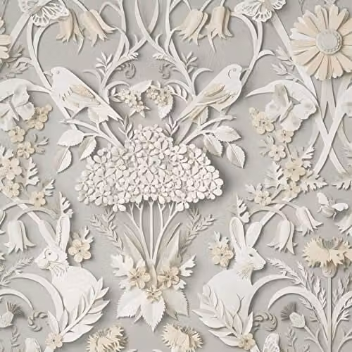 Fine Decor UK Woodland Washable Floral Wallpaper in Soft Grey