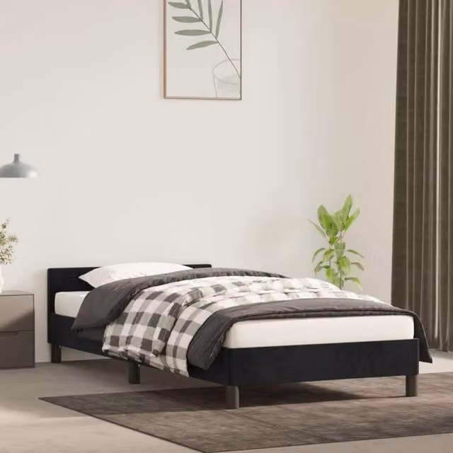 Berkfield Home Single Velvet Upholstered Bed Frame with Headboard in Black, W/D/H: 90 x 190 cm