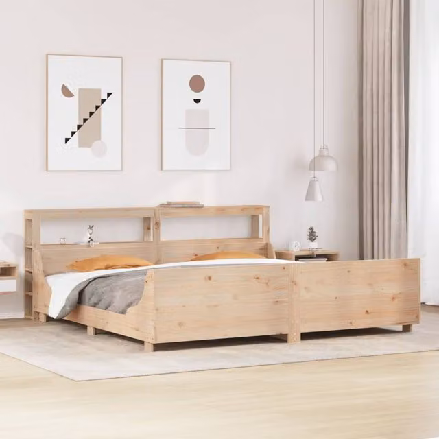 Berkfield Home Super King Bed Frame in Brown Solid Pine Wood with Side Compartments, W/D/H: 180 x 200 cm