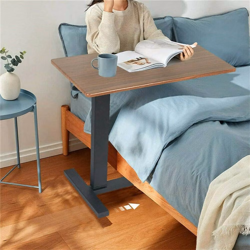 KORVIXA Height Adjustable Rolling Mobile Over Bed Laptop Trolley Desk in Brown, W/D/H: 66.0 x 80.0 x 89.5 cm – 2