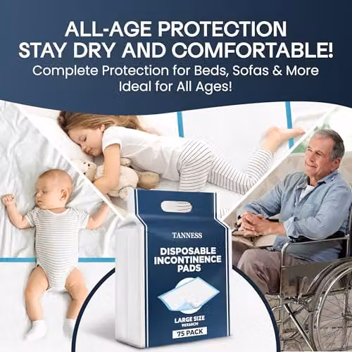 Tanness Disposable Waterproof Incontinence Bed Pads for Adults, Pack of 75, W/D: 90 x 60 cm – 5