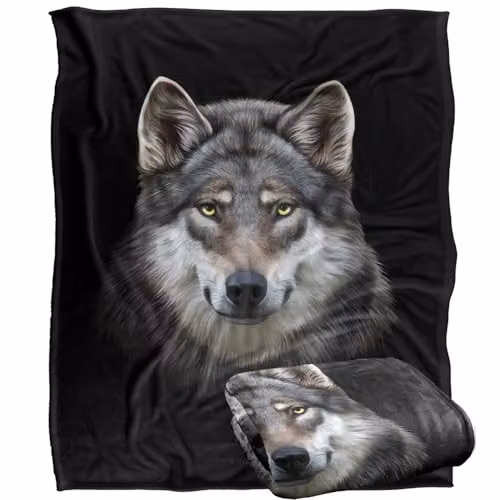 JQ Licensing Grey Wolf Head Super Soft Fleece Throw Blanket, W: 152 cm, D: 127 cm