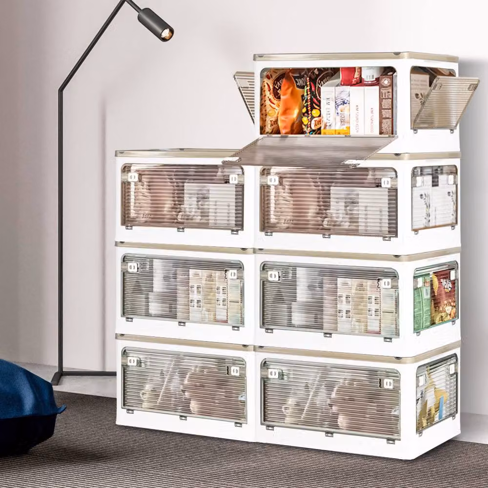 Levede Set of 2 Stackable and Foldable Clear Plastic Storage Boxes in White – 2