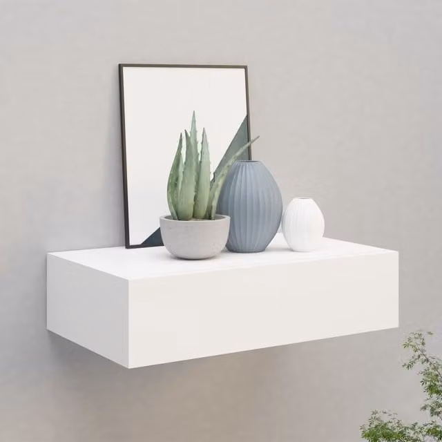 Berkfield Home Wall-mounted Drawer Shelf in White, W: 40 cm, D: 23.5 cm, H: 10 cm
