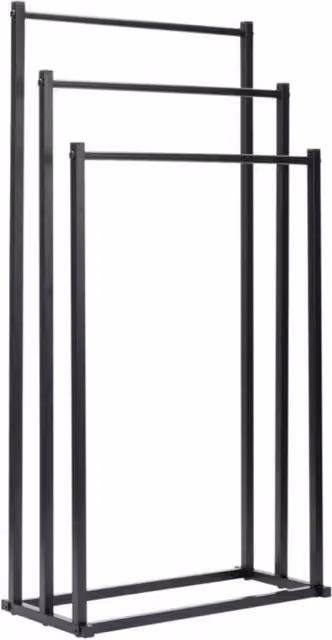 FLAVORA 3 Tier Free Standing Towel Drying Rail Rack in Matt Black Metal