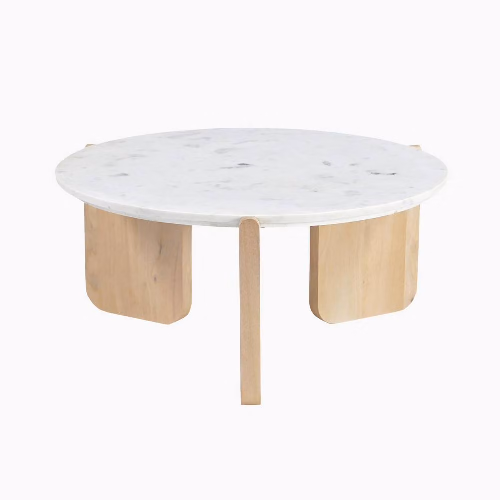 FurnitureboxUK Solia Round White Oak and Marble Coffee Table in Brown and White – 2