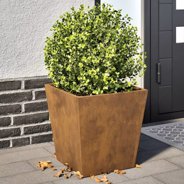 Berkfield Home Garden Corten Steel Planter Tubs in Brown, 2 Pack, W/D/H: 40 x 40 x 40 cm