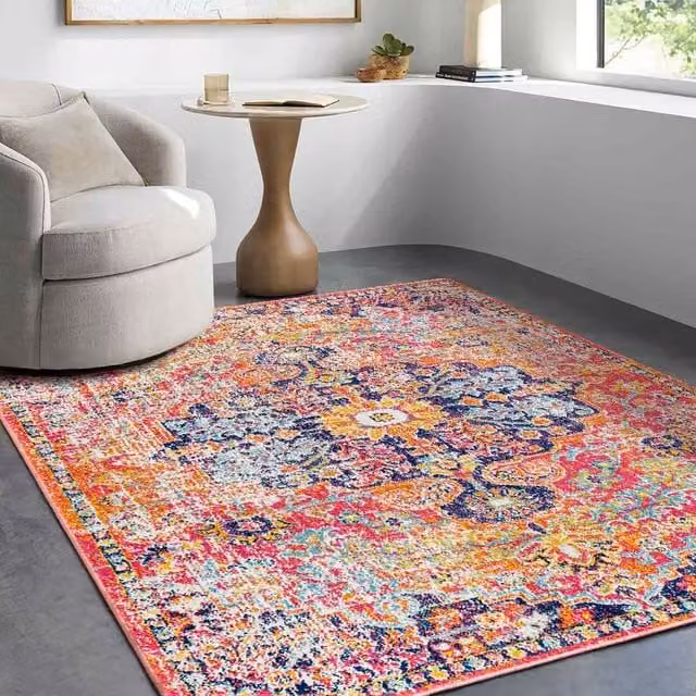 Livabliss Harput Vintage Boho Living Room Rug in Blue, Orange, Yellow and Grey, W: 80 cm, L: 220 cm – 1