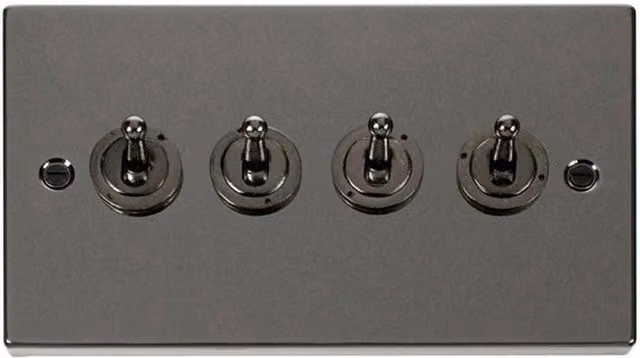 SE Home Black Nickel 4 Gang 2 Way 10AX Toggle Flush Light Switch