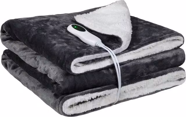 Lavio Washable Electric Heated Throw in Grey with Flannel and Sherpa Lining
