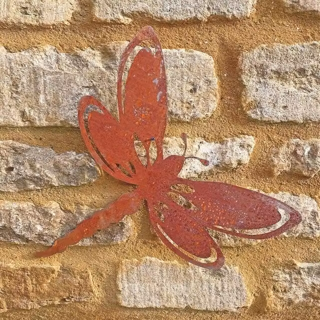 Poppyforge Folded Wings Dragonfly Metal Garden Wall Art in Terracotta, W: 29.2 cm, H: 25.4 cm
