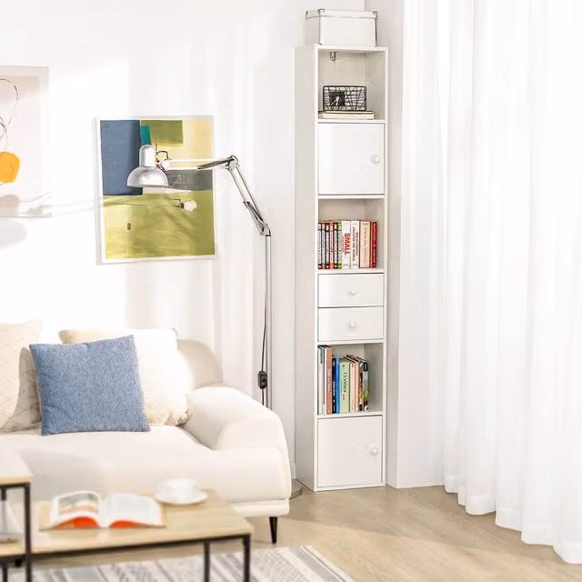 SoBuy Slim Space-Saver Bookcase in White and Gold