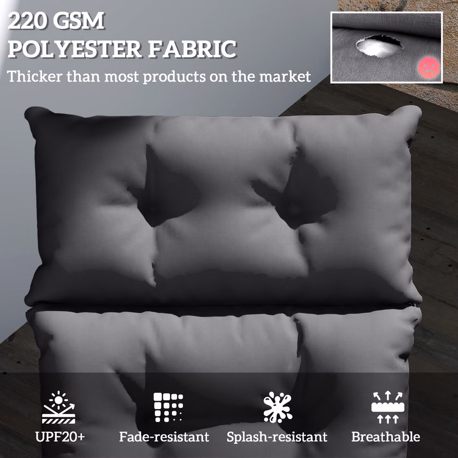 Outsunny Sun Lounger Replacement Cushion in Dark Grey, W: 190 cm, D: 56 cm, H: 10 cm – 4