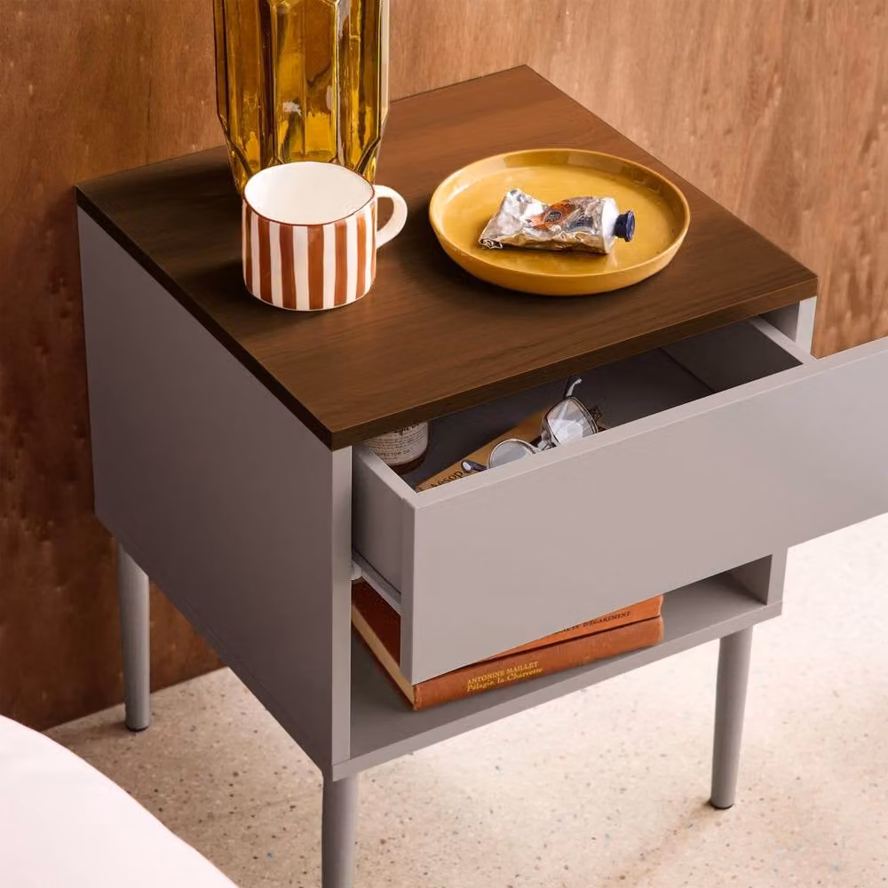 sweeek Modern Bedside Table with 1 Drawer and 1 Niche in Grey and Beige – 4