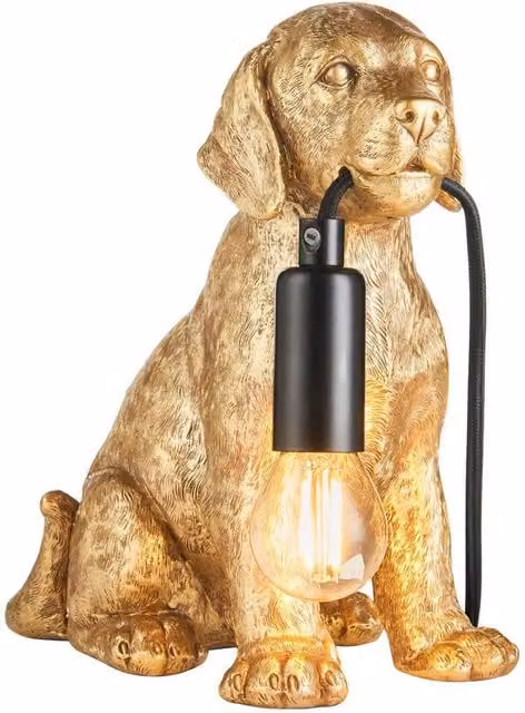Netlighting Labrador Puppy Table Lamp in Vintage Gold and Matt Black with E14 Bulb Holder