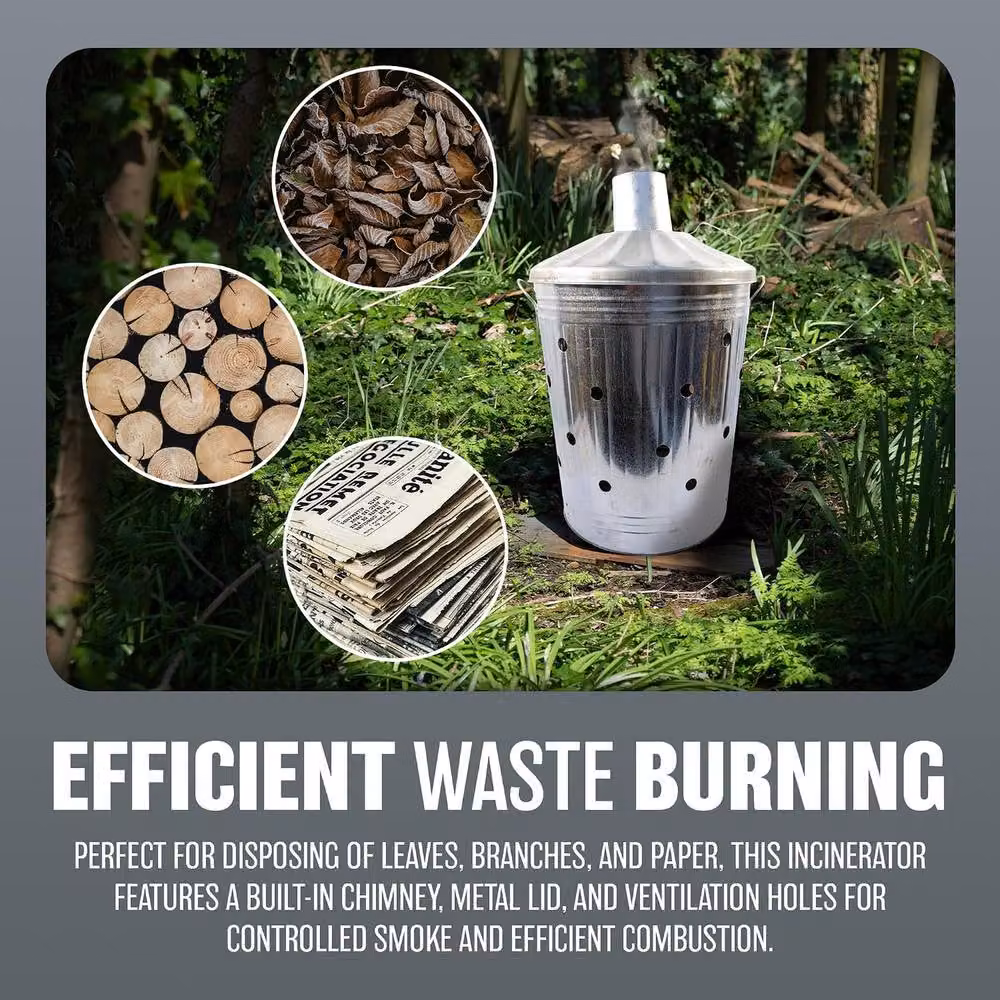 BARGAINS-GALORE 60l Medium Galvanised Metal Garden Waste Incinerator in Metallic Silver – 3