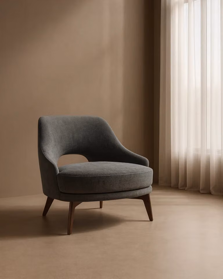 Tommy Franks Modern Tub Lounge Chair in Grey and Brown Fabric