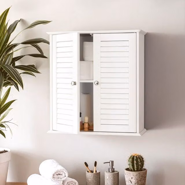 Orsina White Wood 2 Door Wall Cabinet with Internal Shelves for Kitchen or Bathroom