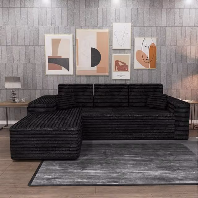 Smart L-Shaped Corner Sofa in Black with Scatter Cushions, Left-Hand Facing
