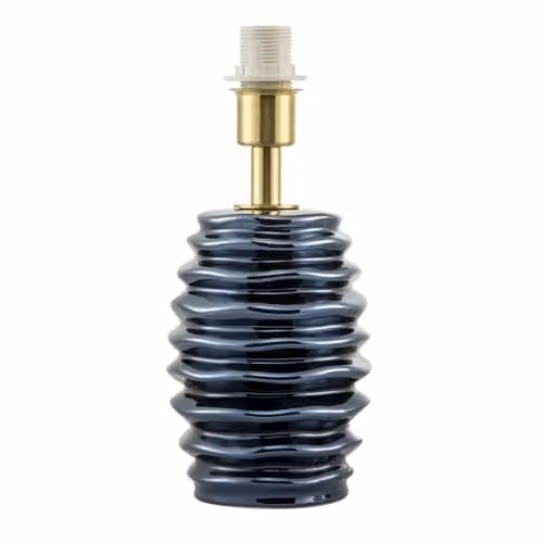 Happy Homewares Modern Blue Ceramic Table Lamp Base with Gold/Brass Details, H 24 cm x W 11 cm x D 11 cm
