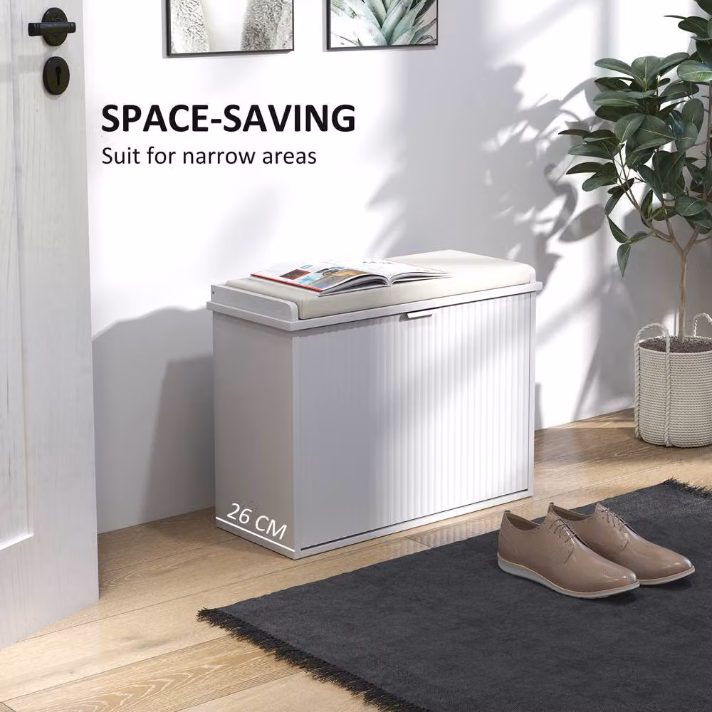 HOMCOM Shoe Storage Bench with Cushion and Flip-Drawer in White, W: 62 cm, D: 26 cm, H: 47.5 cm – 4
