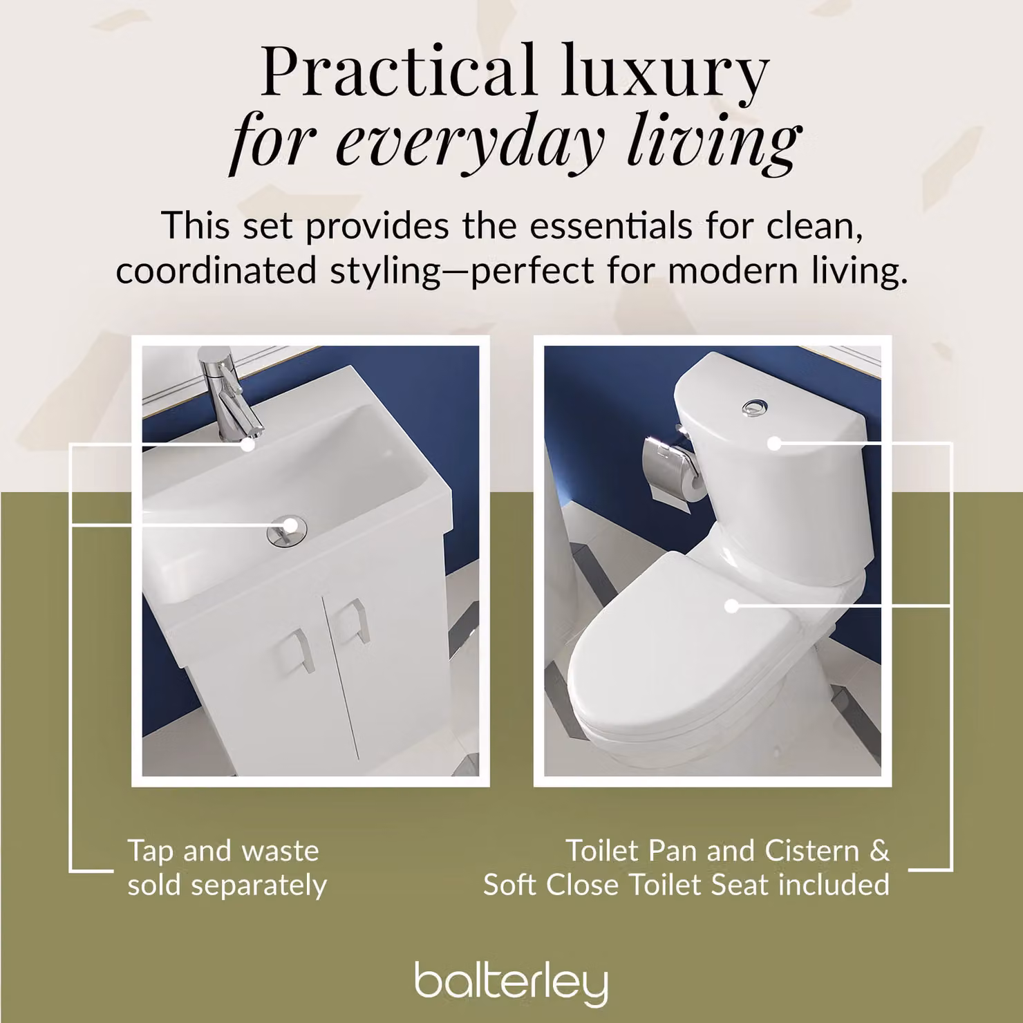 Balterley Gloss White Floor Standing Cloakroom Vanity Basin and Toilet Set – 3