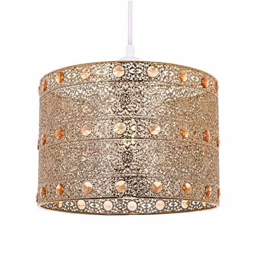 Happy Homewares Moroccan Style Gold Chandelier Pendant Light Shade with Amber Beads, Diameter: 24 cm – 1