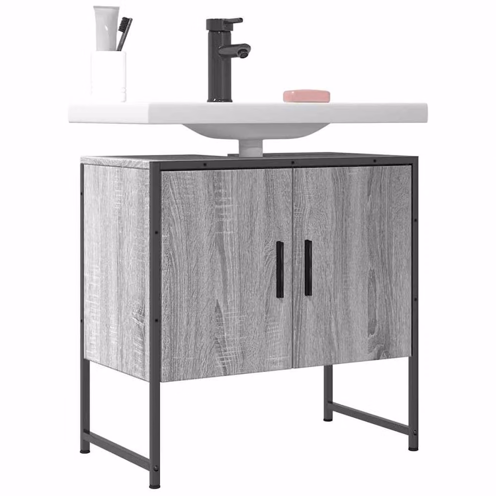 Berkfield Home Sturdy Bathroom Sink Cabinet in Grey Sonoma, W/D/H: 60 x 33 x 60 cm – 2
