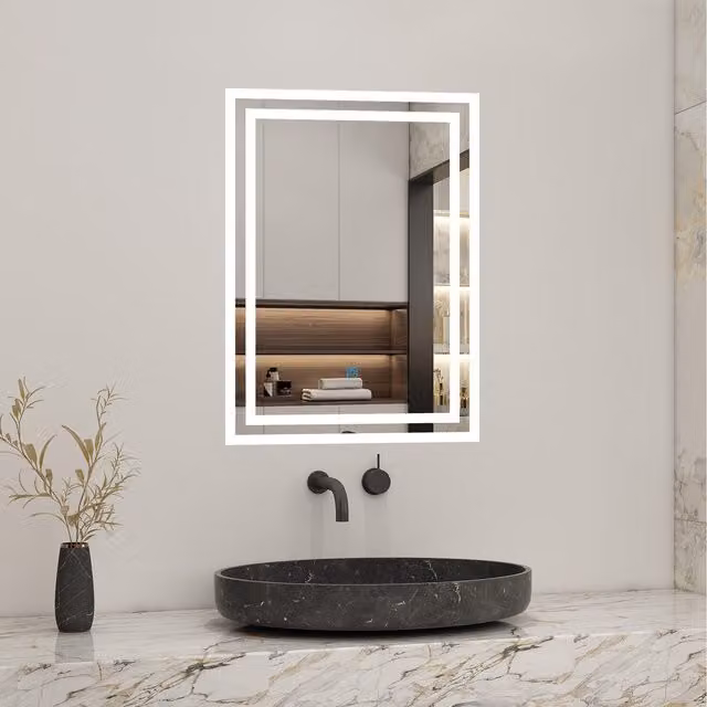 AicaBathroom Illuminated LED Rectangular Bathroom Mirror with Demister Pad, White, W: 50 cm