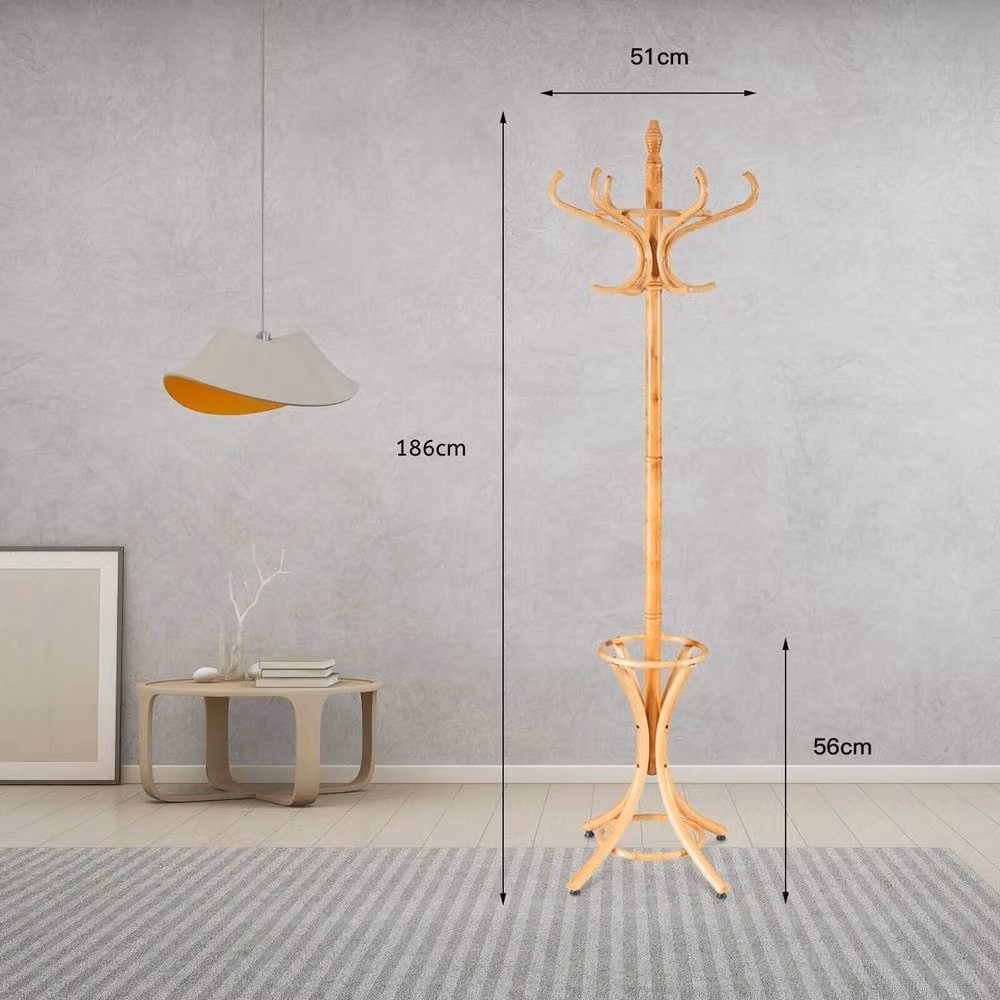 SPETLEK Wooden Standing Coat Tree in Beige with 12 Hooks – 2