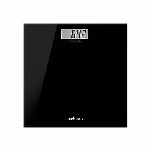 medisana PS 402 Digital Bathroom Scales in Black with Glass Surface and LCD Display, up to 180 kg