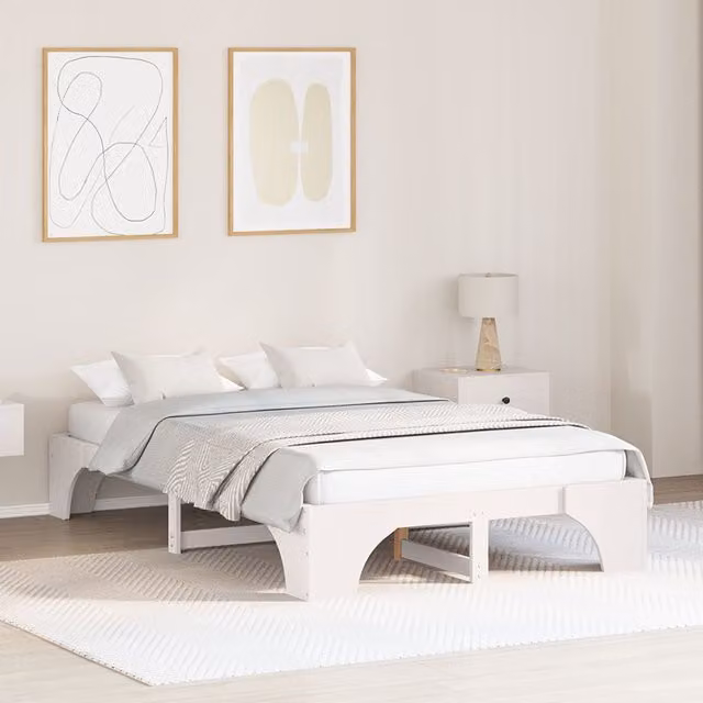 Berkfield Home Modern White Lacquered Solid Pine Bed Frame W/D/H: 120 x 200 cm