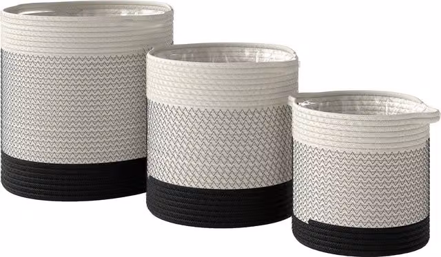 Outsunny Set of 3 Handwoven Cotton Indoor Planters with Waterproof Liner, White – 1